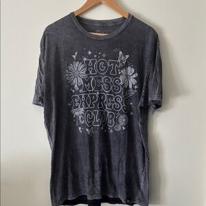 Vintage-Inspired 'Hot Mess Express Club' Graphic Tee - Charcoal